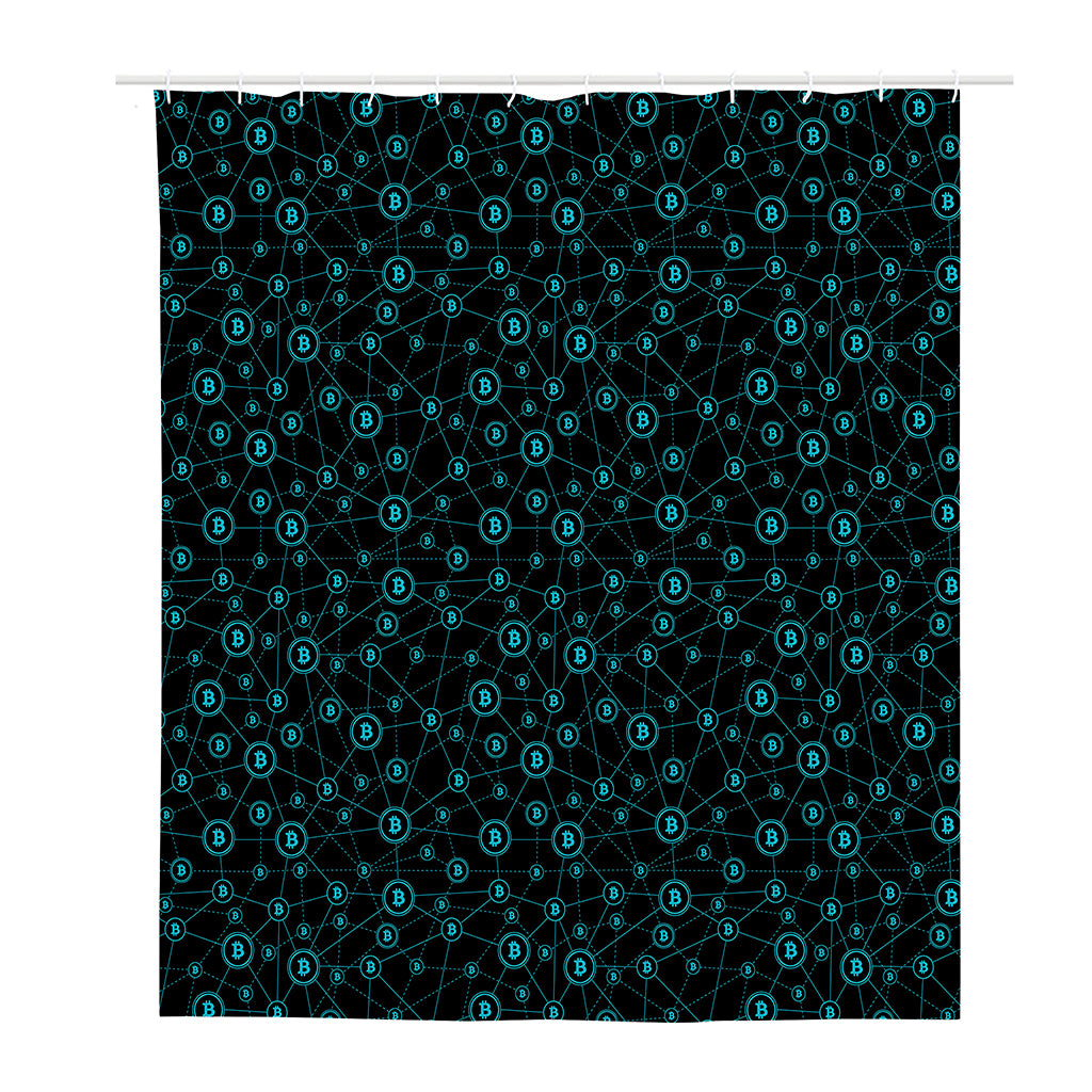 Blue Bitcoin Pattern Print Polyester Shower Curtain