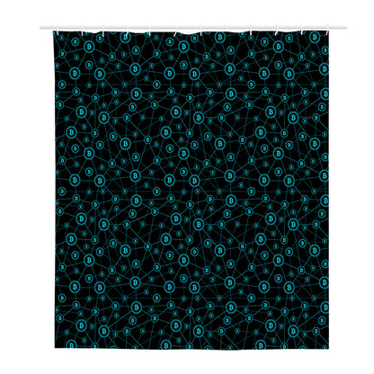Blue Bitcoin Pattern Print Polyester Shower Curtain