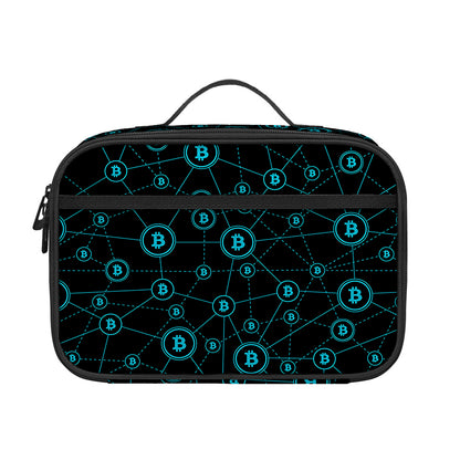 Blue Bitcoin Pattern Print Portable Lunch Bag