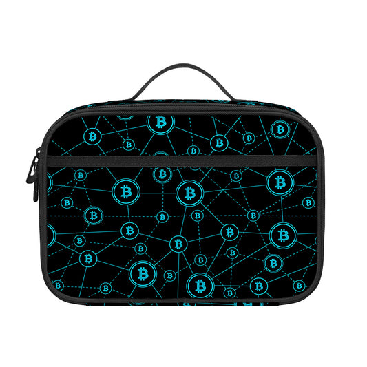Blue Bitcoin Pattern Print Portable Lunch Bag