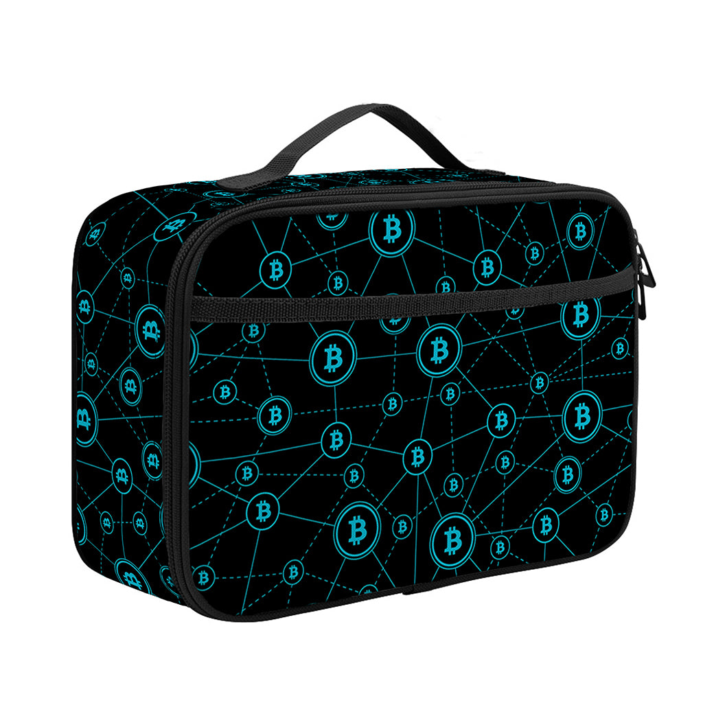 Blue Bitcoin Pattern Print Portable Lunch Bag