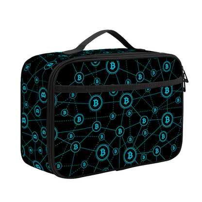 Blue Bitcoin Pattern Print Portable Lunch Bag