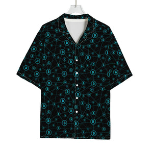 Blue Bitcoin Pattern Print Rayon Hawaiian Shirt