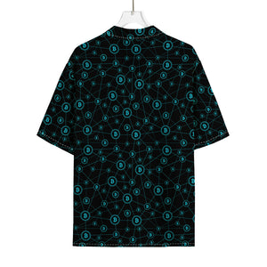 Blue Bitcoin Pattern Print Rayon Hawaiian Shirt