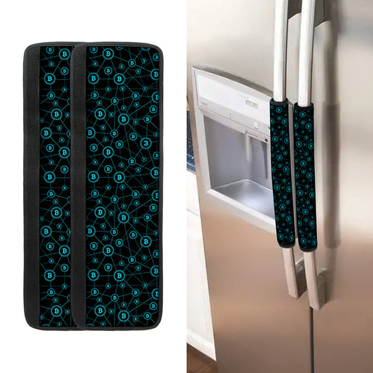 Blue Bitcoin Pattern Print Refrigerator Handle Covers