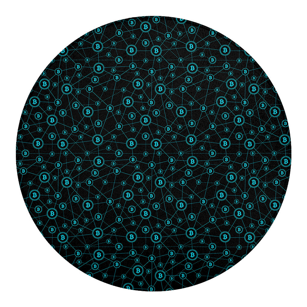 Blue Bitcoin Pattern Print Round Blanket