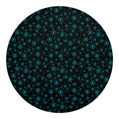 Blue Bitcoin Pattern Print Round Blanket