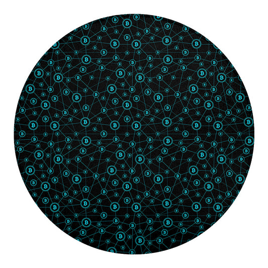 Blue Bitcoin Pattern Print Round Blanket