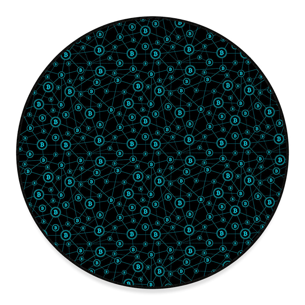 Blue Bitcoin Pattern Print Round Floor Mat