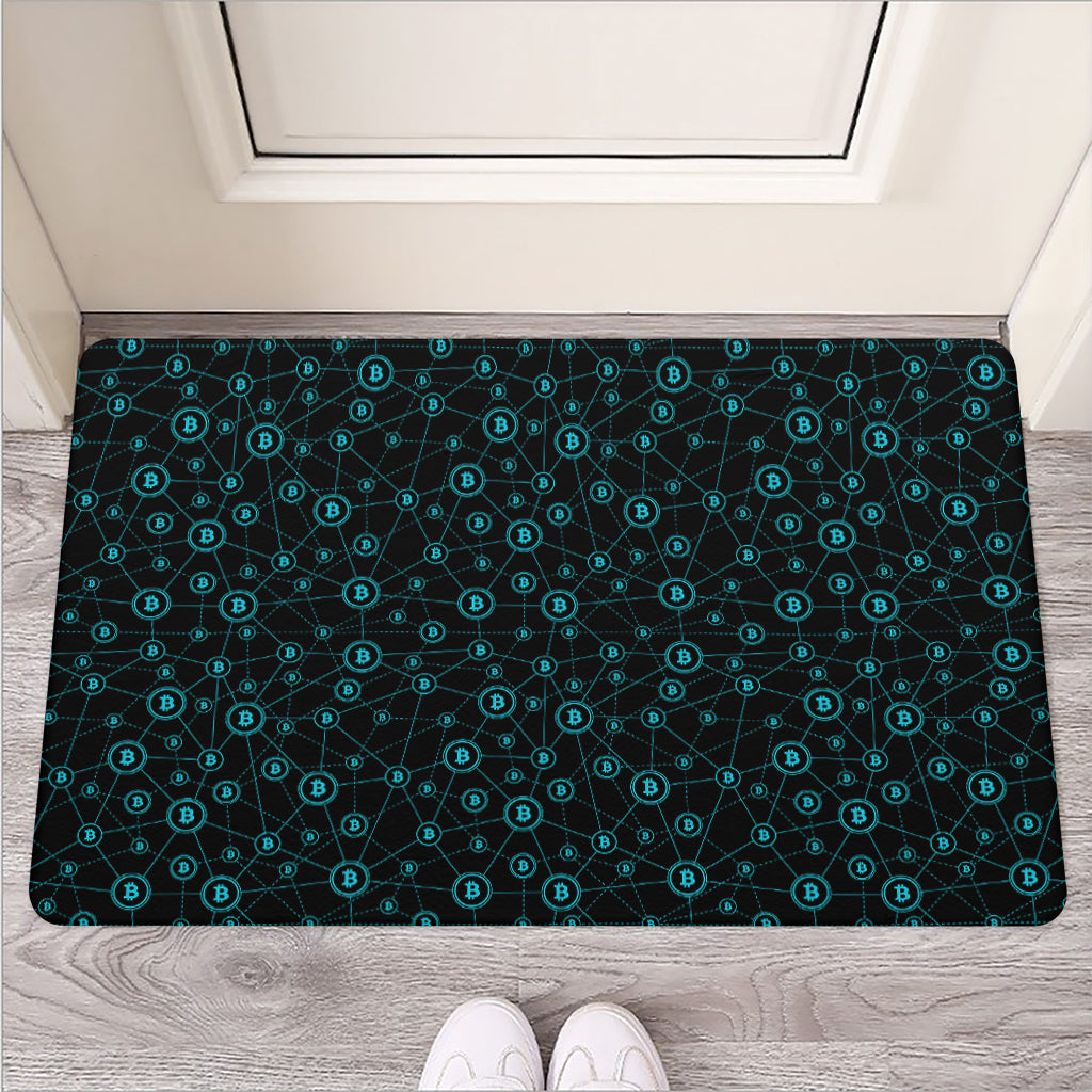 Blue Bitcoin Pattern Print Rubber Doormat