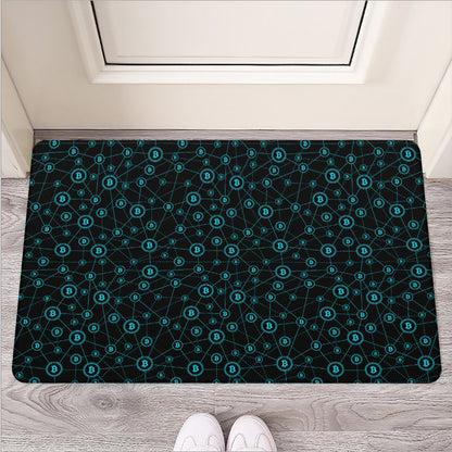 Blue Bitcoin Pattern Print Rubber Doormat
