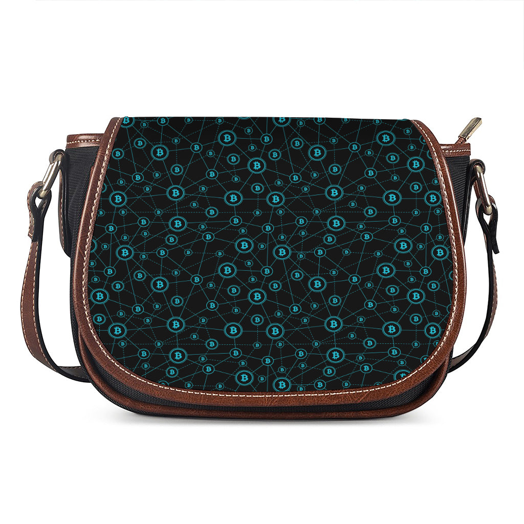 Blue Bitcoin Pattern Print Saddle Bag