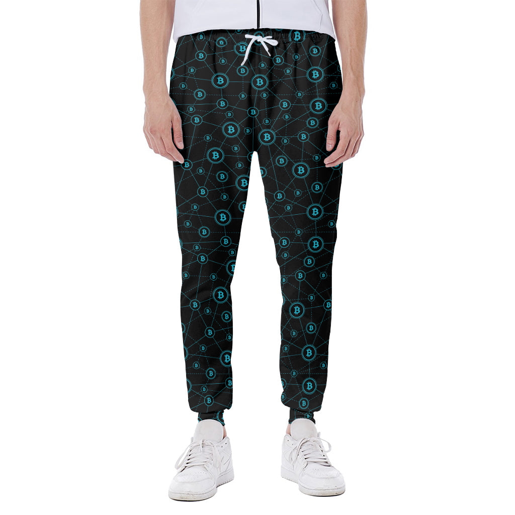 Blue Bitcoin Pattern Print Scuba Joggers