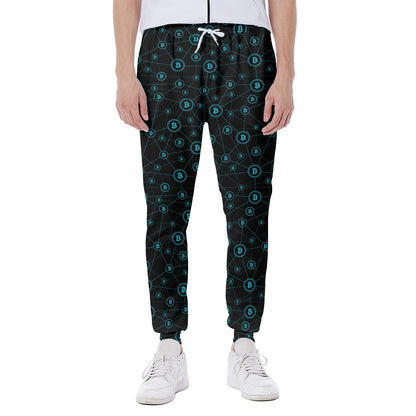 Blue Bitcoin Pattern Print Scuba Joggers