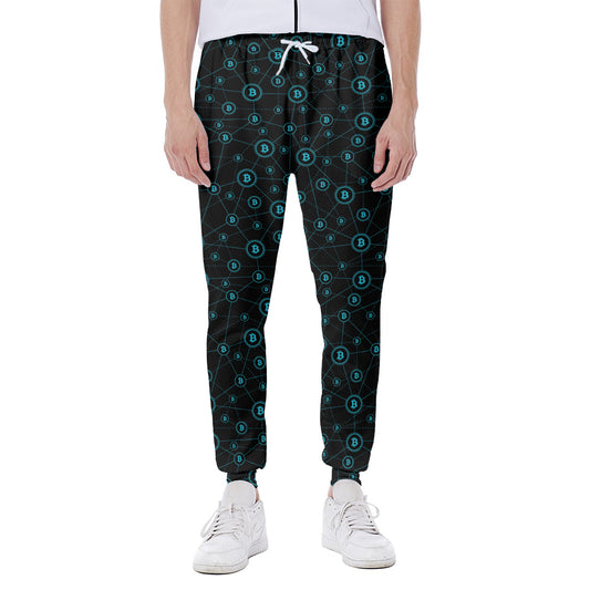 Blue Bitcoin Pattern Print Scuba Joggers