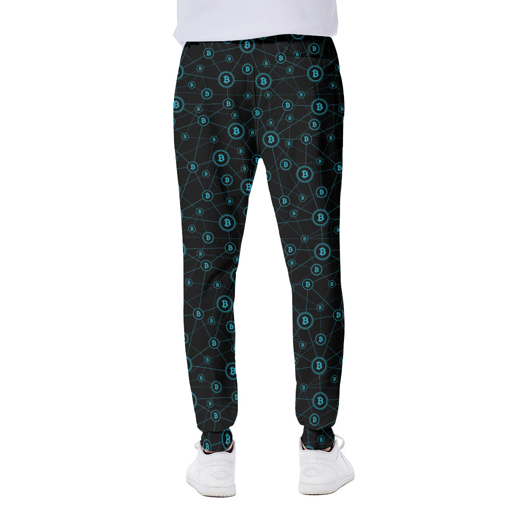 Blue Bitcoin Pattern Print Scuba Joggers