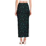 Blue Bitcoin Pattern Print Side Slit Maxi Skirt