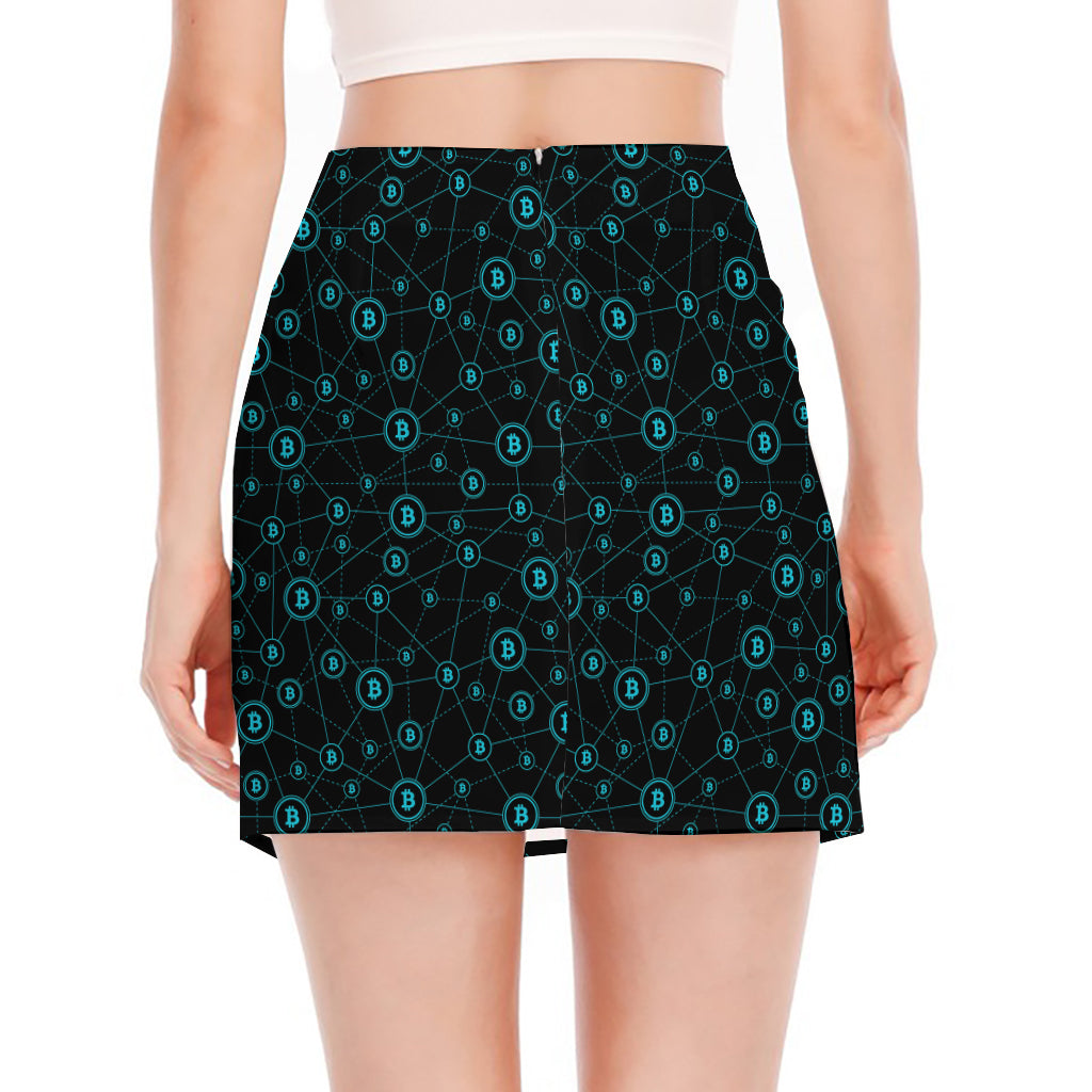 Blue Bitcoin Pattern Print Side Slit Mini Skirt