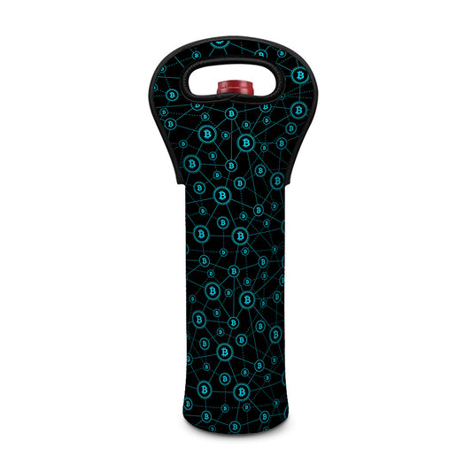 Blue Bitcoin Pattern Print Single Neoprene Wine Tote