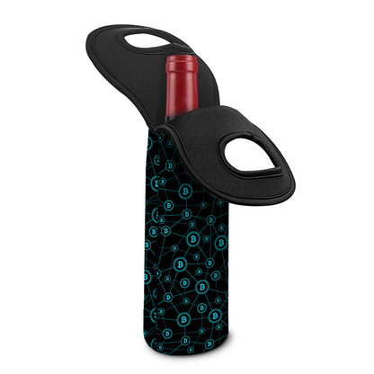 Blue Bitcoin Pattern Print Single Neoprene Wine Tote