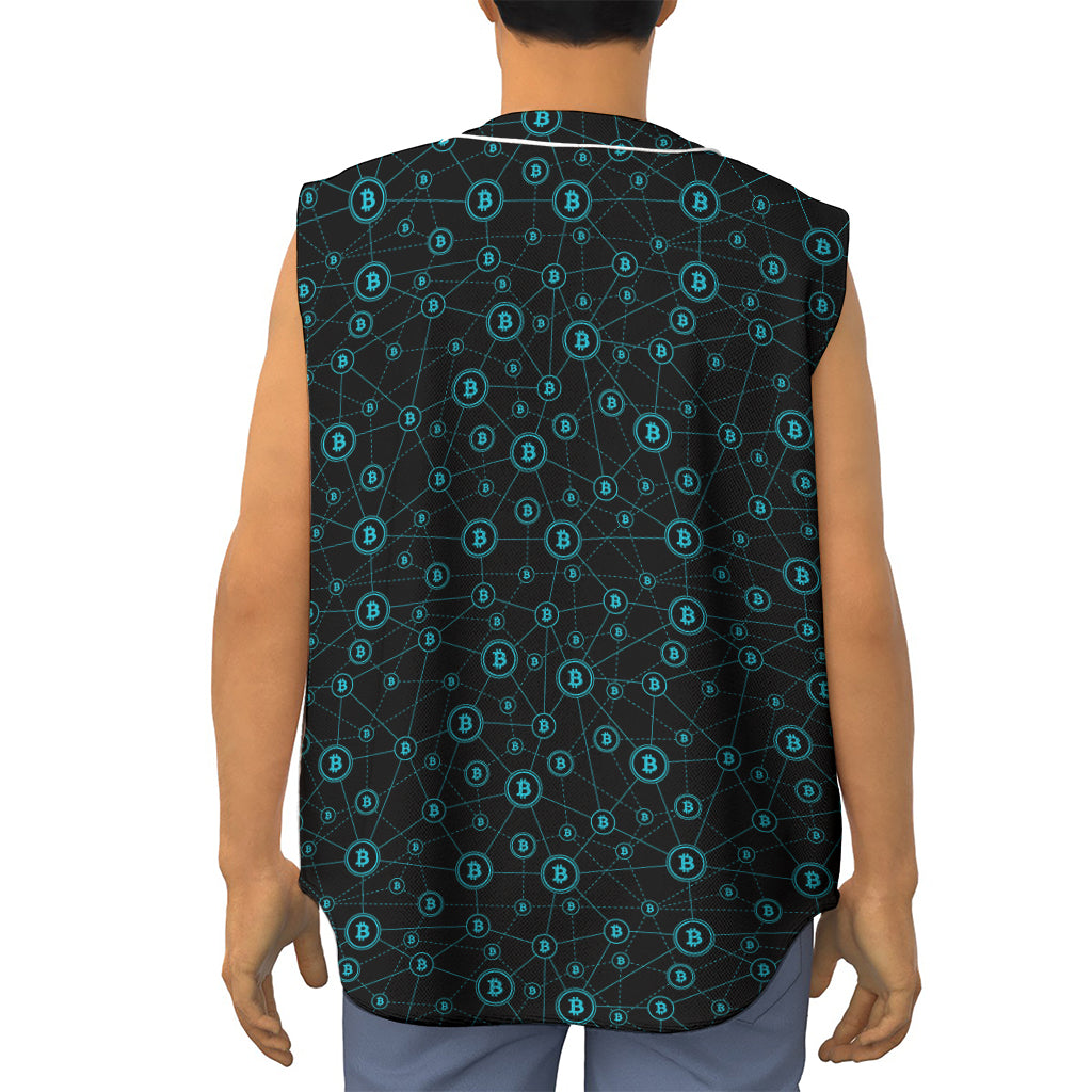 Blue Bitcoin Pattern Print Sleeveless Baseball Jersey