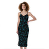 Blue Bitcoin Pattern Print Slim Fit Midi Cami Dress