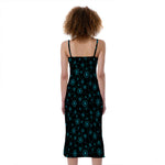 Blue Bitcoin Pattern Print Slim Fit Midi Cami Dress