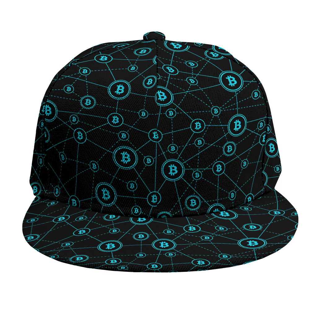 Blue Bitcoin Pattern Print Snapback Cap