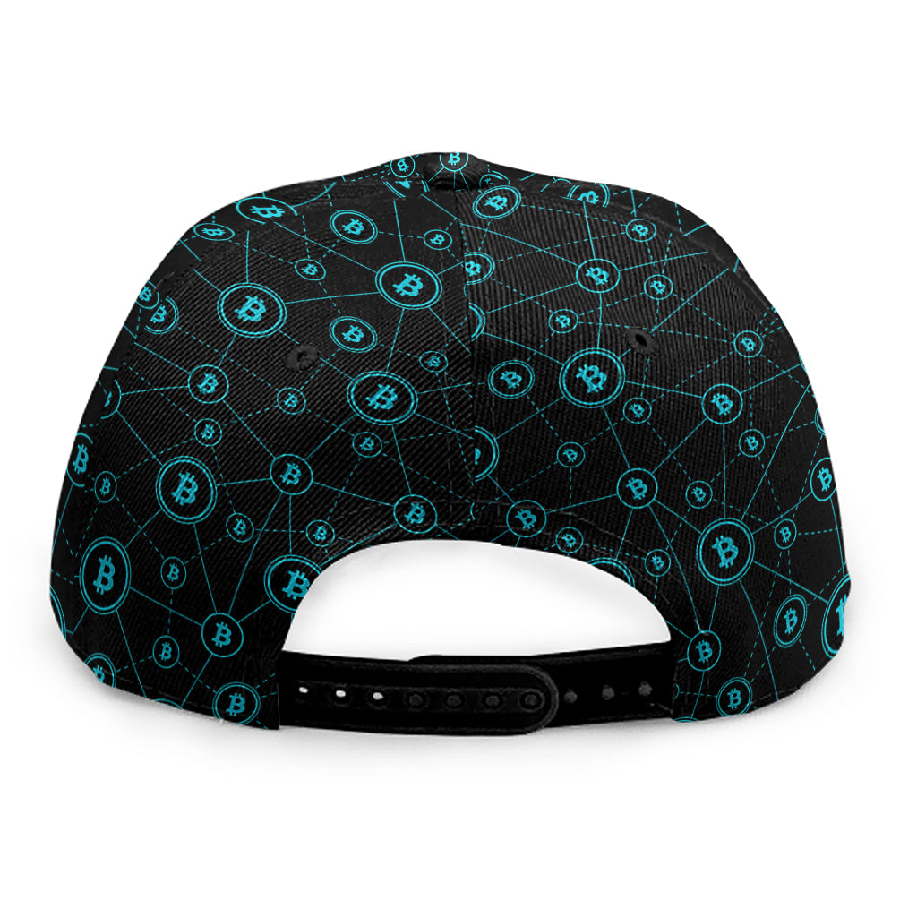 Blue Bitcoin Pattern Print Snapback Cap