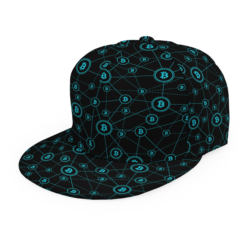 Blue Bitcoin Pattern Print Snapback Cap