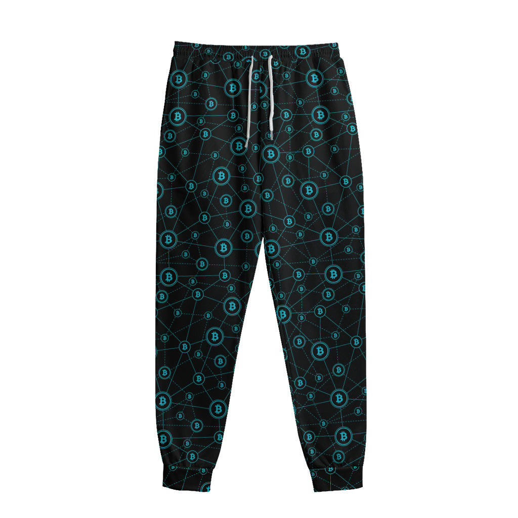 Blue Bitcoin Pattern Print Sweatpants