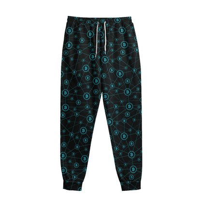 Blue Bitcoin Pattern Print Sweatpants