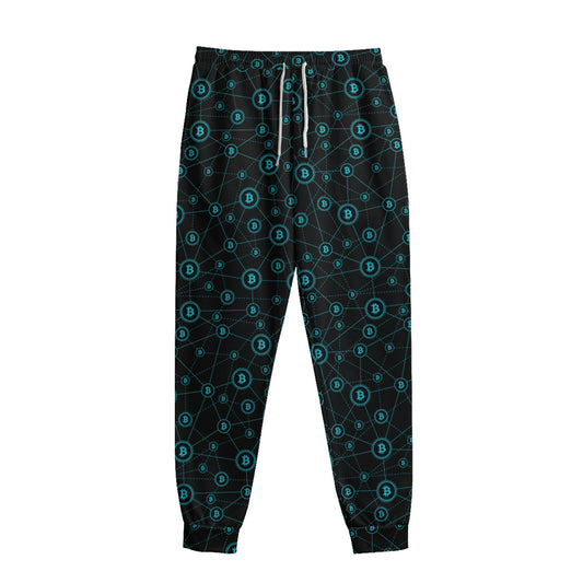Blue Bitcoin Pattern Print Sweatpants