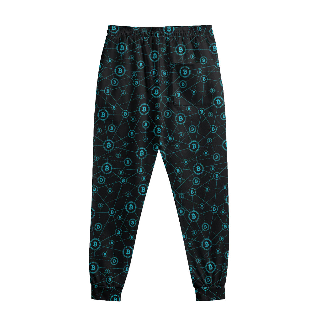 Blue Bitcoin Pattern Print Sweatpants