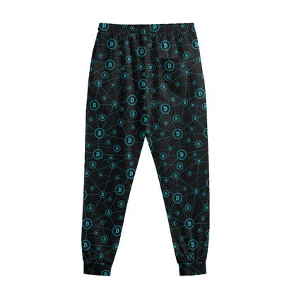 Blue Bitcoin Pattern Print Sweatpants