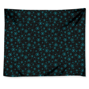 Blue Bitcoin Pattern Print Tapestry