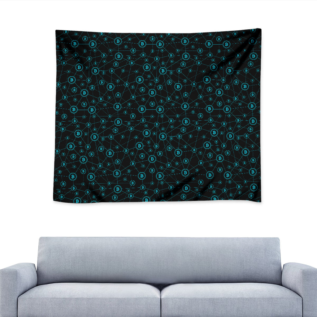 Blue Bitcoin Pattern Print Tapestry