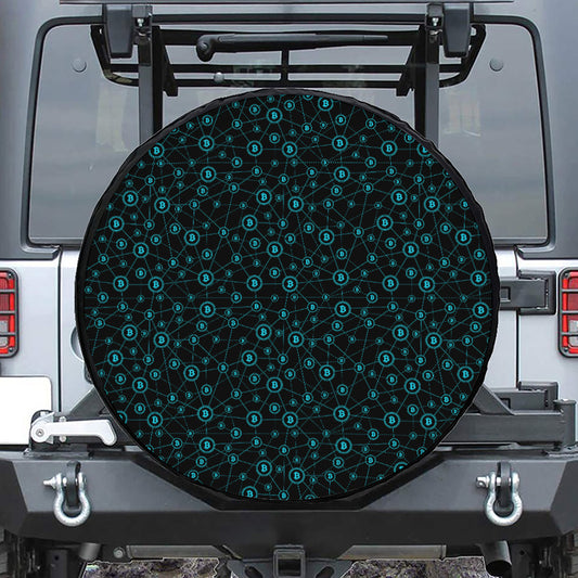 Blue Bitcoin Pattern Print Tire Cover