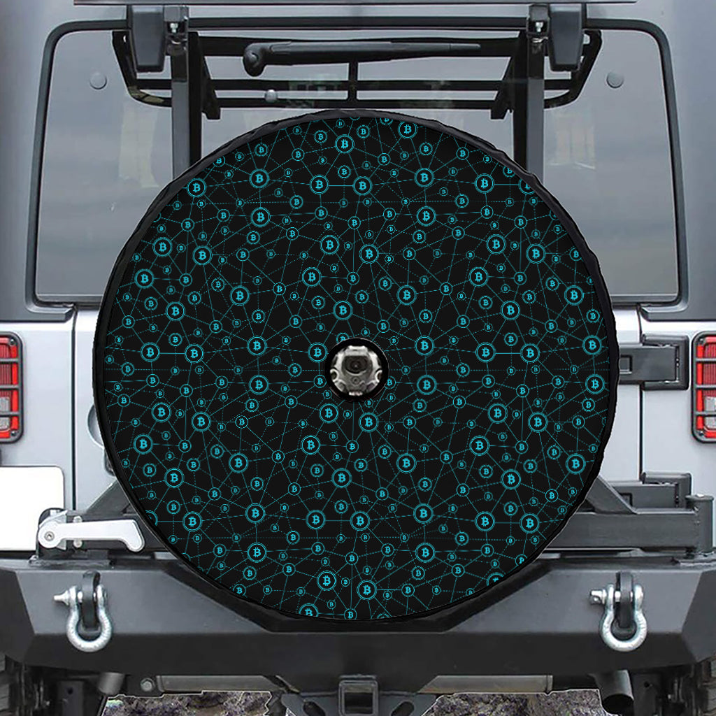 Blue Bitcoin Pattern Print Tire Cover With Camera Hole