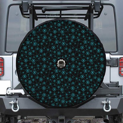 Blue Bitcoin Pattern Print Tire Cover With Camera Hole