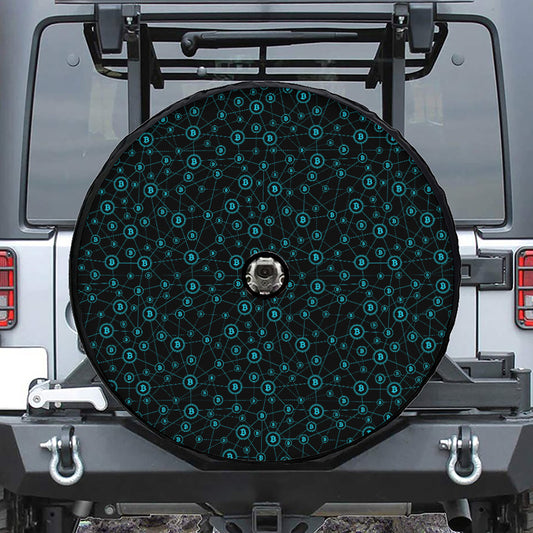 Blue Bitcoin Pattern Print Tire Cover With Camera Hole