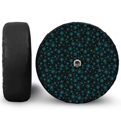 Blue Bitcoin Pattern Print Tire Cover With Camera Hole