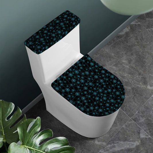 Blue Bitcoin Pattern Print Toilet Lid And Tank Cover Set