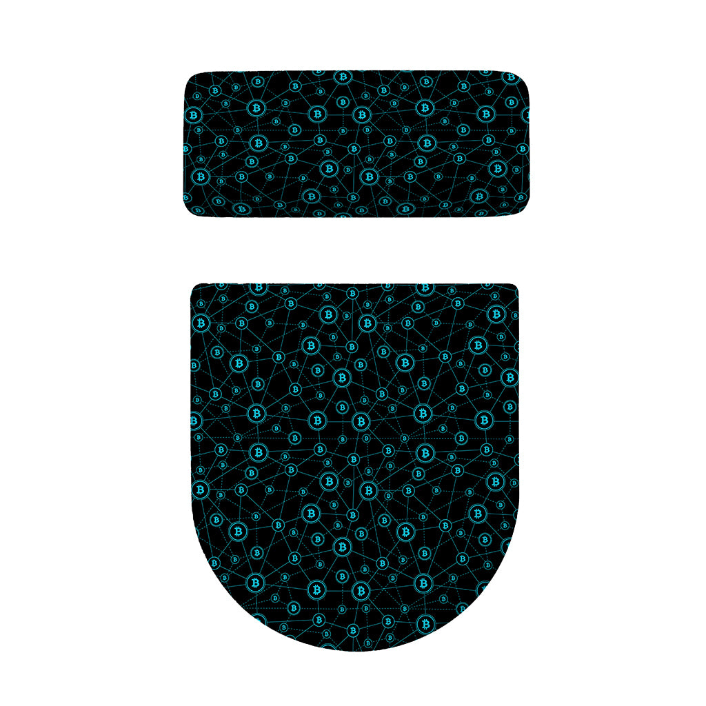 Blue Bitcoin Pattern Print Toilet Lid And Tank Cover Set