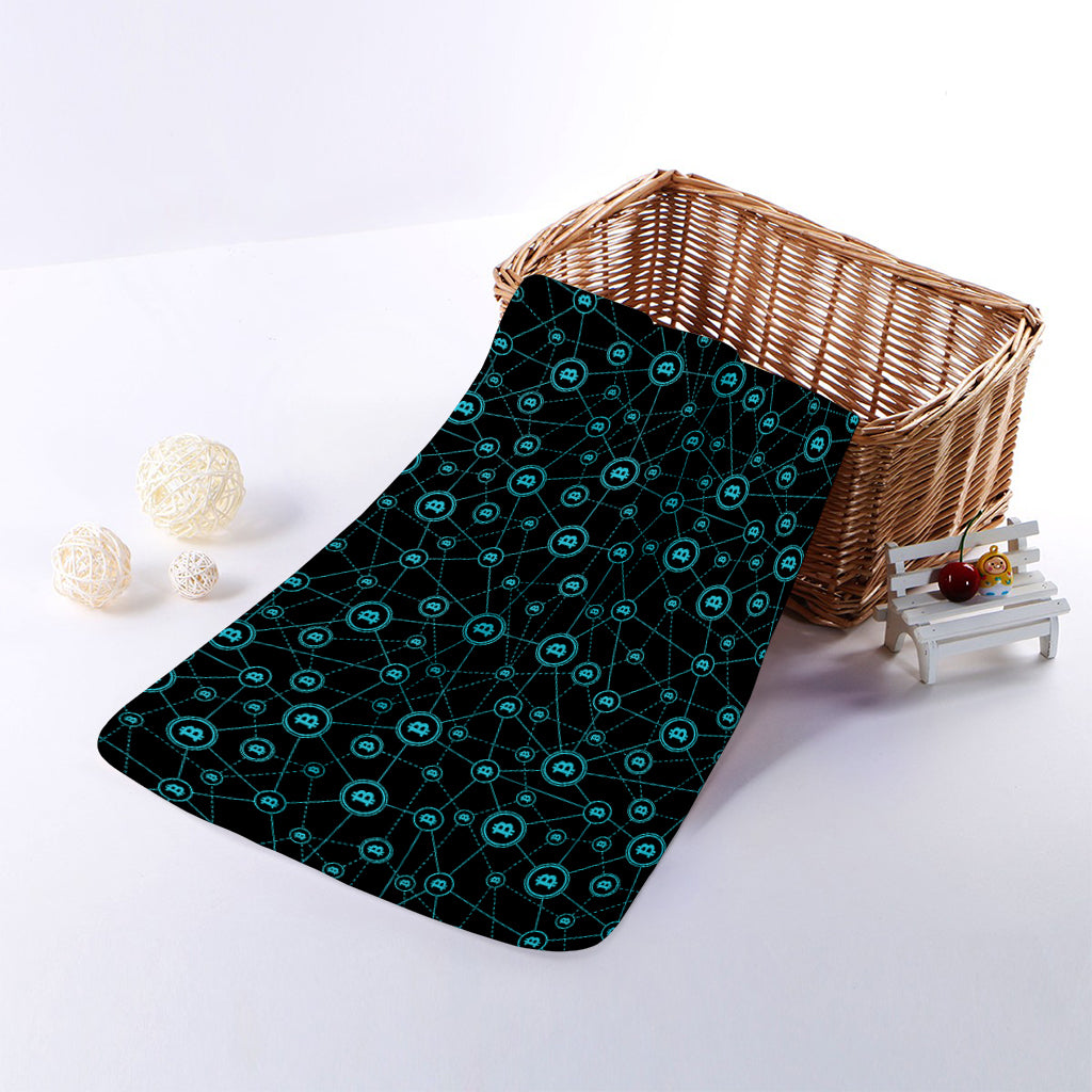 Blue Bitcoin Pattern Print Towel