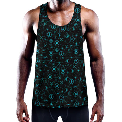 Blue Bitcoin Pattern Print Training Tank Top