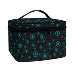 Blue Bitcoin Pattern Print Travel Makeup Bag