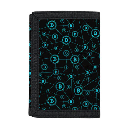 Blue Bitcoin Pattern Print Trifold Wallet
