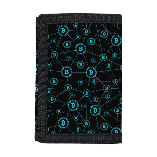 Blue Bitcoin Pattern Print Trifold Wallet