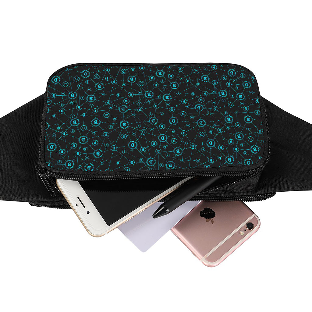 Blue Bitcoin Pattern Print Waist Bag